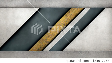 Gray rough concrete stone texture grunge rough wall with yellow stripes panoramic background - AI generated imag 124017288
