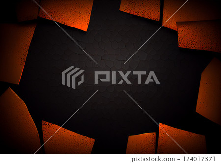 Abstract geometric dark frame grunge texture with halftone pattern on black background - AI generated image 124017371