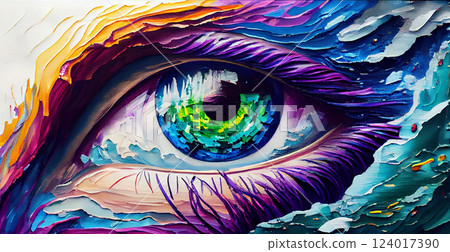 Abstract image of an eye. Fluorite. Conceptual abstract close-up of oil painting on canvas - AI generated image 124017390