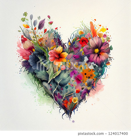 Abstract watercolor painting heart of flowers - AI generated image Abstract watercolor painting heart of flowers - AI generated image 124017400