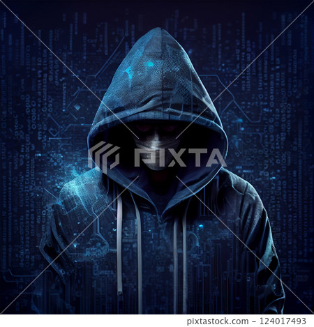 Hacker, programmer modern spy, illegal data search - AI Generated Image Hacker, programmer modern spy, illegal data search - AI Generated Image 124017493
