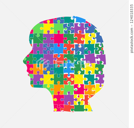 Female head. Humane brain made from puzzle pieces Female head. Humane brain made from puzzle pieces 124018335