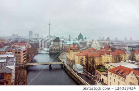 Aerial view on Bode-Museum in Berlin and Spree river and Fernsehturm Aerial view on Bode-Museum in Berlin and Spree river and Fernsehturm 124018424