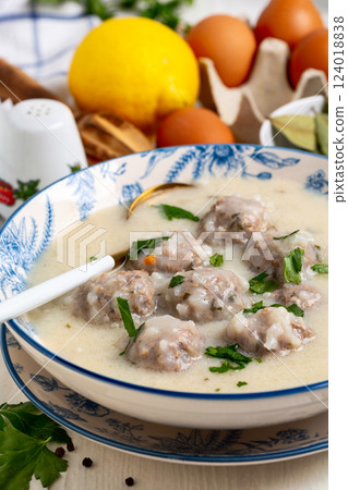 Creamy Greek Meatball Soup (Avgolemono). 124018838