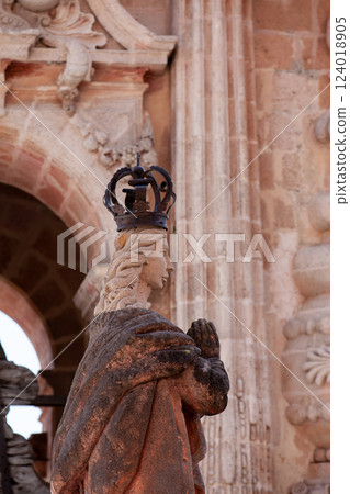 Detail of the beautiful historic Church of Santa Prisca built between 1751 and 1759 located on the east side of the main plaza of Taxco de Alarcon. Detail of the beautiful historic Church of Santa Prisca built between 1751 and 1759 located on the east side of the main plaza of Taxco de Alarcon. 124018905