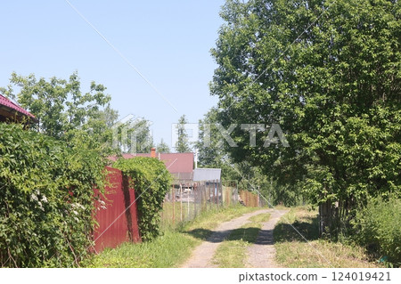 Rural views, village streets in the suburbs. Russia. Moscow region. Rural views, village streets in the suburbs. Russia. Moscow region. 124019421