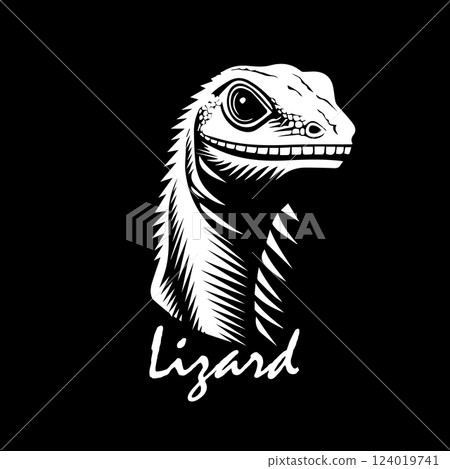 Lizard head on black background. . hand drawing. Not AI, Vector illustration 124019741