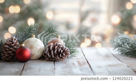 Festive Christmas Decorations with Pinecones and Ornaments 124020221