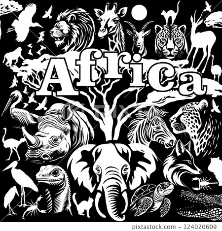 Africa abstract with animals. hand drawing. Not AI, Vector illustration Africa abstract with animals. hand drawing. Not AI, Vector illustration 124020609