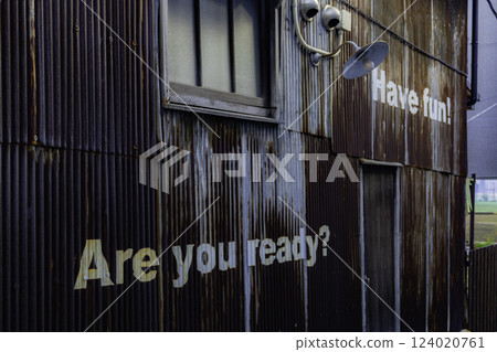 Are you ready?" "Have fun!" painted on wall of building Osaka, Japan 124020761