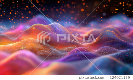 A colorful array of abstract particles forming waves, symbolizing data visualization and analytics A colorful array of abstract particles forming waves, symbolizing data visualization and analytics 124021129