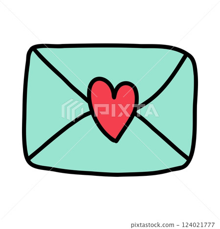 Valentine envelope with heart stamp in doodle style. Hand drawn cute envelope with pink heart isolated on white background. Concept send your declaration of love in heart envelope for Valentines Day Valentine envelope with heart stamp in doodle style. Hand drawn cute envelope with pink heart isolated on white background. Concept send your declaration of love in heart envelope for Valentines Day 124021777