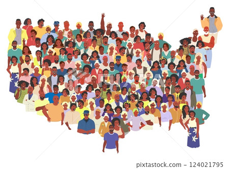 A vibrant gathering showcases a multitude of individuals representing Americas rich cultural diversity, engaged in celebration and community spirit 124021795