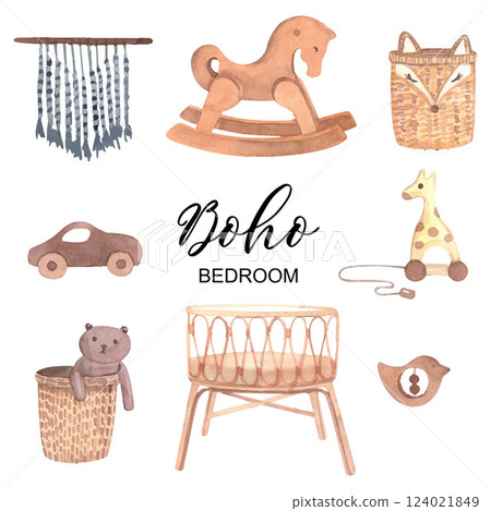 Watercolor Boho toys for Nursery in brown 124021849