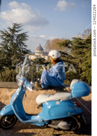 Scenic View of St. Peters Basilica from a Roman Hill 124022264