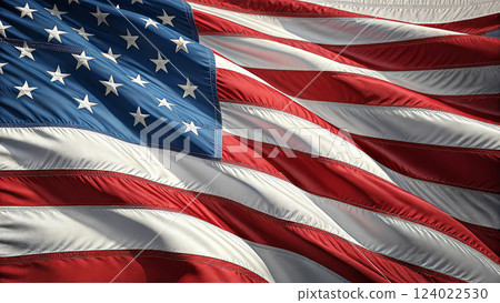 Close-Up of the Waving American Flag in Sunlight Close-Up of the Waving American Flag in Sunlight 124022530