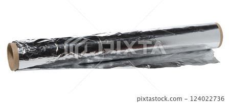 Roll of gray foil for baking and packaging food on a white background 124022736