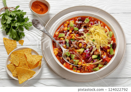taco soup with kidney bean, corn, ground beef taco soup with kidney bean, corn, ground beef 124022792