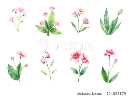 Set of watercolor flowers. Vector illustration. 124023179