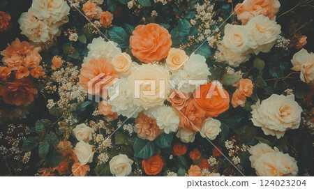 Bouquet of roses and wild flowers in vintage style 124023204
