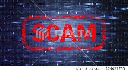 Cyber Scam Alert. Binary Code Background Illustrating Internet Fraud, Hacking Threats, and Data Vulnerabilities Cyber Scam Alert. Binary Code Background Illustrating Internet Fraud, Hacking Threats, and Data Vulnerabilities 124023723