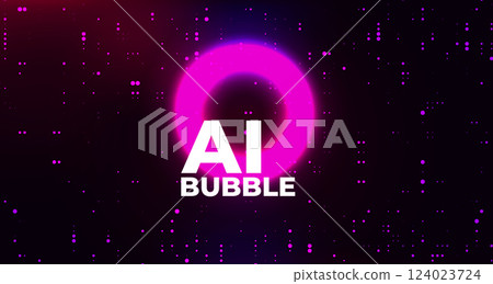 AI bubble text in white on glowing red digital sphere with abstract background 124023724