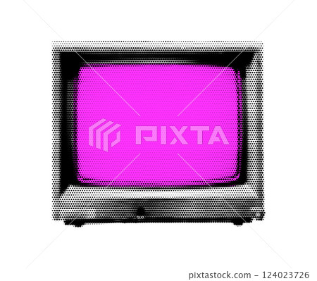 Halftone vintage television with pink screen. Retro display concept for digital art and design Halftone vintage television with pink screen. Retro display concept for digital art and design 124023726