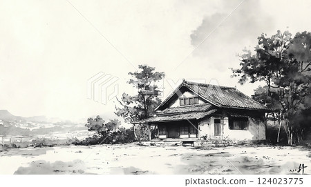 日本房屋和自然風景 124023775