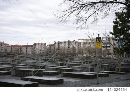 BHolocaust Memorial in Berlin with warning signs  124024564