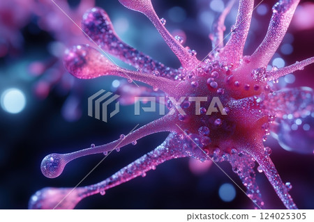Viruses under microscope. Bacteria molecules. Study of virus pathogens. Science, Medicine, biology 124025305
