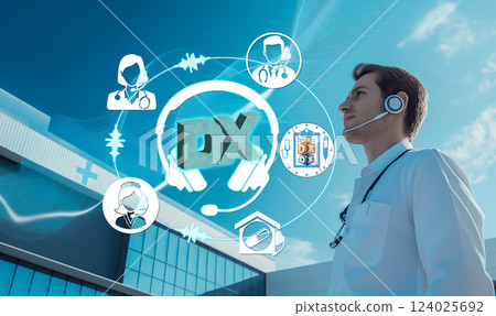 醫院數位轉型的未來－利用無線對講機進行醫療協作創新的概念圖 124025692