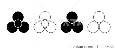 Set of flower silhouettes with 3 petals. Floral pie chart divided on three equal parts in leaf shapes isolated on white background. Fan, propeller or pinwheel toys. Vector graphic illustration Set of flower silhouettes with 3 petals. Floral pie chart divided on three equal parts in leaf shapes isolated on white background. Fan, propeller or pinwheel toys. Vector graphic illustration 124026090