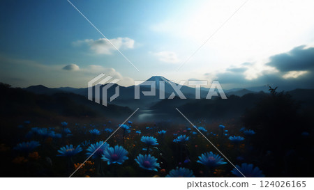 黎明的山景和花景 124026165