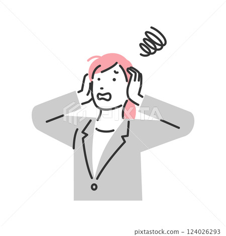 Illustration of a business woman holding her head 124026293