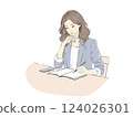 Woman concentrating on work Business scene Handwritten notes 124026301