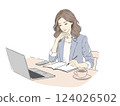 Woman concentrating on work, desk work, using notebook and PC 124026502
