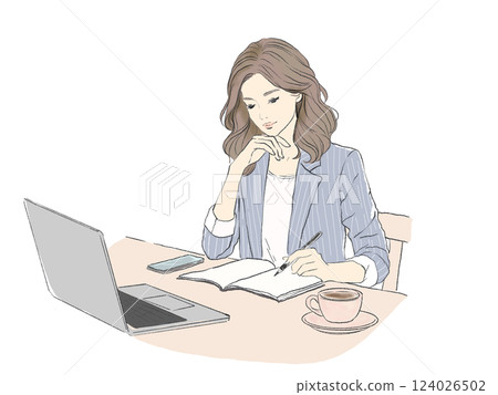 專注於工作、案頭工作、使用筆記型電腦和 PC 的女性 124026502