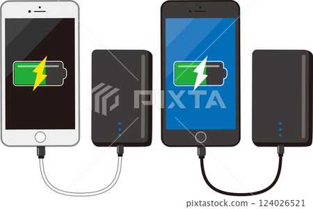 Smartphone and mobile battery set in black and white 124026521
