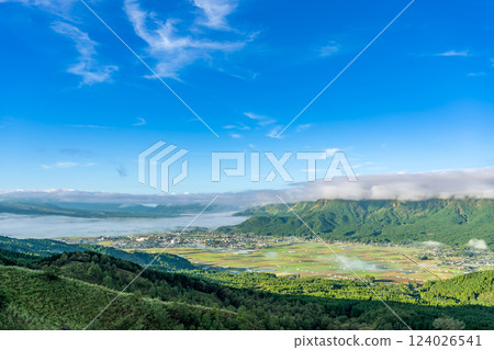 熊本縣阿蘇市：秋季從大觀峰看到的阿蘇火山口和雲海 124026541