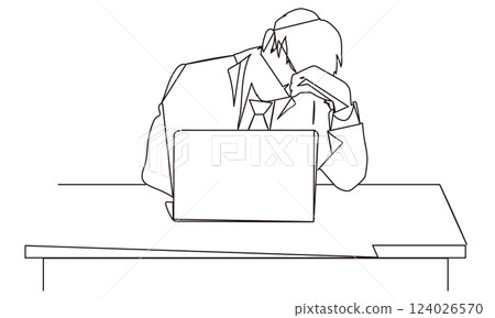 Line drawing illustration of a depressed businessman 124026570