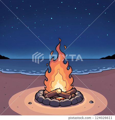 Illustration of a bonfire on the beach 124026611