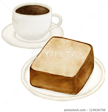 麵包、烤麵包和咖啡的水彩畫 麵包、烤麵包和咖啡的水彩畫 124026798