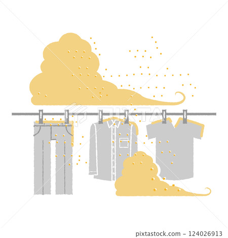 Illustration of yellow sand, PM2.5, pollen, air pollution, and laundry Illustration of yellow sand, PM2.5, pollen, air pollution, and laundry 124026913