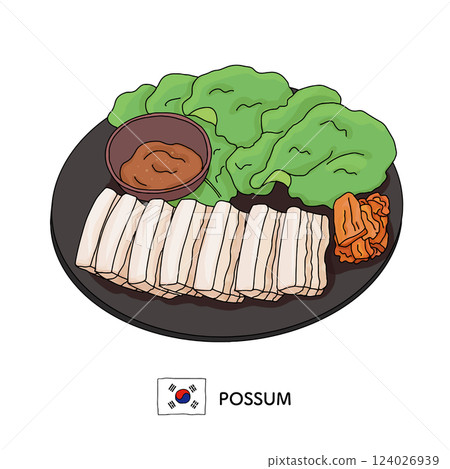 Korean food _ Possum line drawing illustration Korean food _ Possum line drawing illustration 124026939