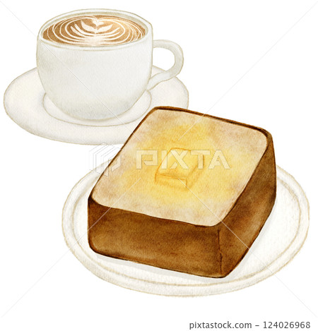 麵包、烤麵包和咖啡的水彩畫 麵包、烤麵包和咖啡的水彩畫 124026968