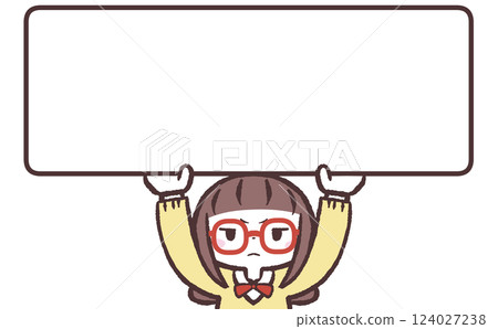 一名戴眼鏡的不滿女學生舉著標語的插圖 124027238