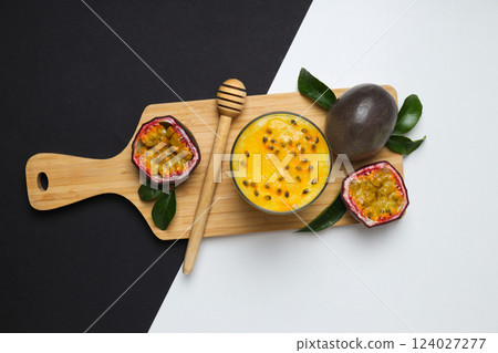 Passion fruit mousse, concept of tasty dessert 124027277