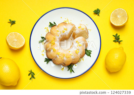 Tasty bake food concept - delicious lemon cake Tasty bake food concept - delicious lemon cake 124027339
