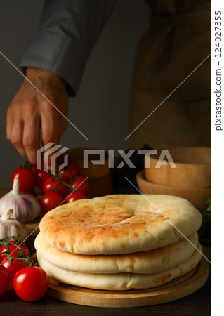 Tasty bakery food concept - delicious Pita, food for making in home Tasty bakery food concept - delicious Pita, food for making in home 124027355