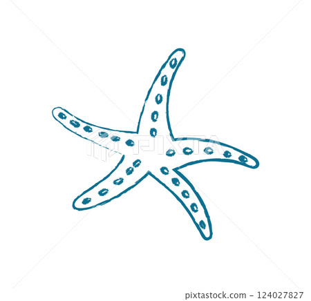 Starfish silhouette doodle crayon style. Marine creature shape in a flat style. Underwater context, aquatic concept, potential usage in summer projects. Starfish silhouette doodle crayon style. Marine creature shape in a flat style. Underwater context, aquatic concept, potential usage in summer projects. 124027827
